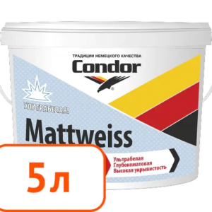 Краска condor mattweiss для потолков 5 л #q43