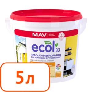 Краска ecol 33 mav универсальная для наружных и внутренних работ белая матовая 5 л #q12