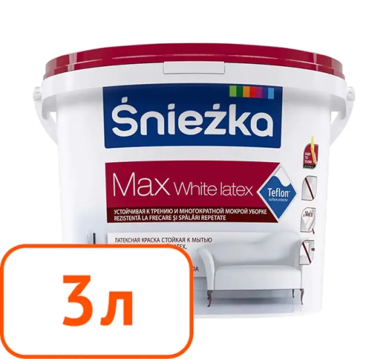 Краска sniezka max интерьерная латексная 3 л #q6 Краска sniezka max интерьерная латексная 3 л #q6