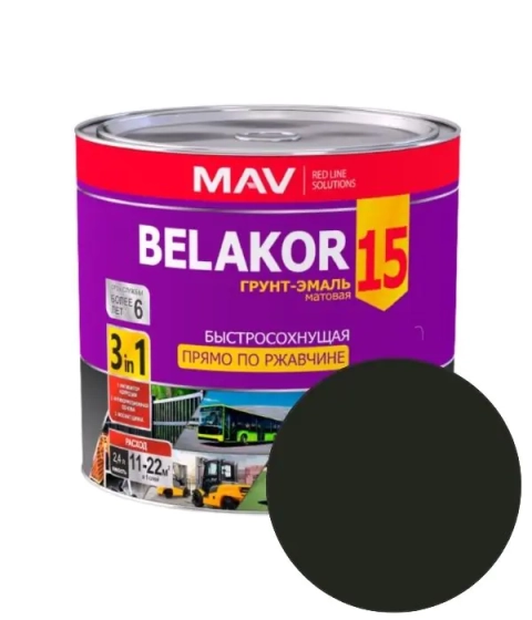 Грунт эмаль belakor 15 по ржавчине 3 в 1 быстросохнущая mav черный 2,4 л #em71 Грунт эмаль belakor 15 по ржавчине 3 в 1 быстросохнущая mav черный 2,4 л #em71