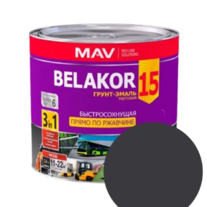 Грунт эмаль belakor 15 по ржавчине 3 в 1 быстросохнущая mav графитовый 1 л #em66