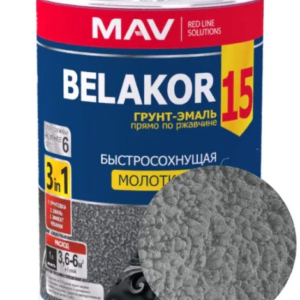 Грунт эмаль belakor 15 по ржавчине 3 в 1 молотковая mav серая 1 л #em53