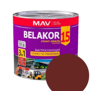 Грунт эмаль belakor 15 по ржавчине 3 в 1 быстросохнущая mav красно коричневый 2,4 л #em51