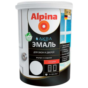 Эмаль alpina Аква для окон и дверей белая 0,9 л #em26